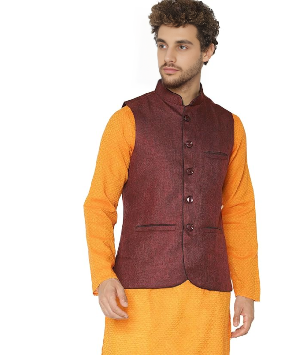 Men's Nehru Modi Jacket, Maroon Sleeveless Waistcoat